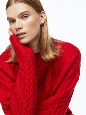 H&M Red Cable-Knit Jumper (Women's Size L)